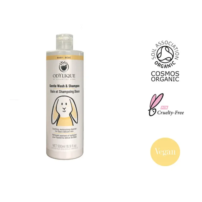 Bain et Shampoing Doux Bébé Odylique 500ml bio Cosmos Organic vegan cruelty-free