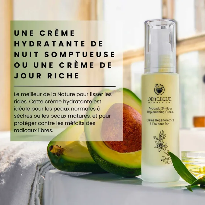 Crème hydratante nuit ou jour Avocat 24H pour peaux sèches et matures