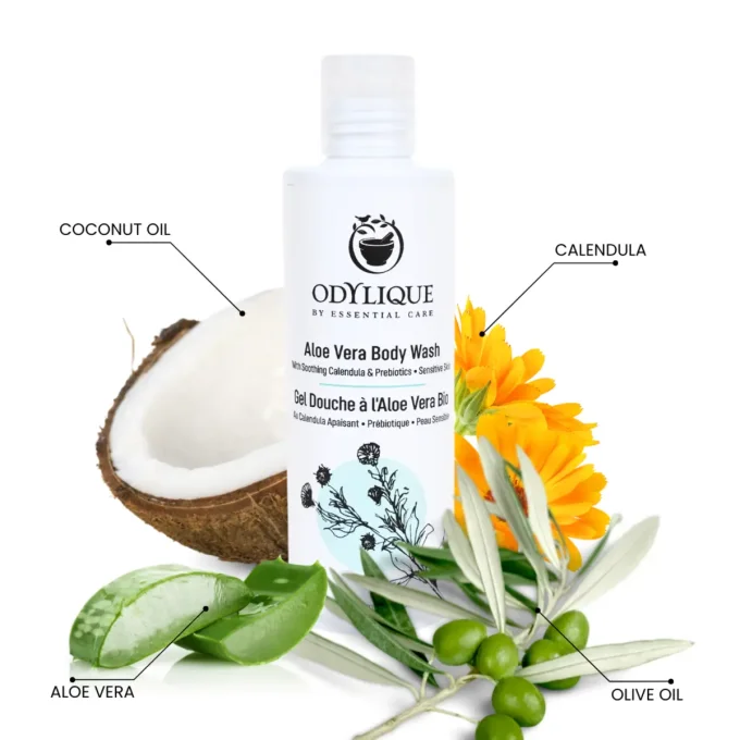 Odylique Gel Douche Aloe Vera Bio 500ml – ingrédients noix de coco, aloe vera, calendula, olive