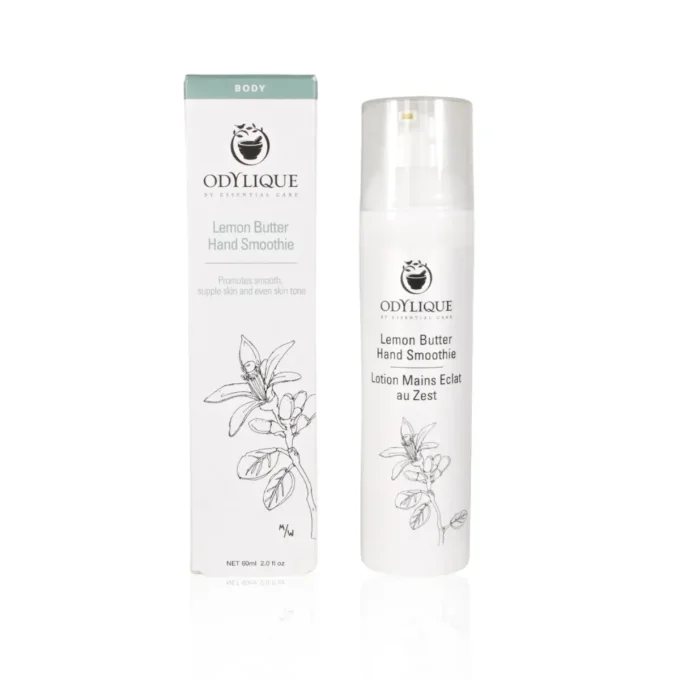 Odylique Lotion Mains Éclat au Zest 60ml – flacon et boîte fond blanc