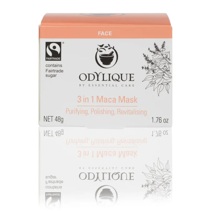 Odylique Masque au Maca 3 en 1 48g – boîte face avant, purifiant, polissant, revitalisant