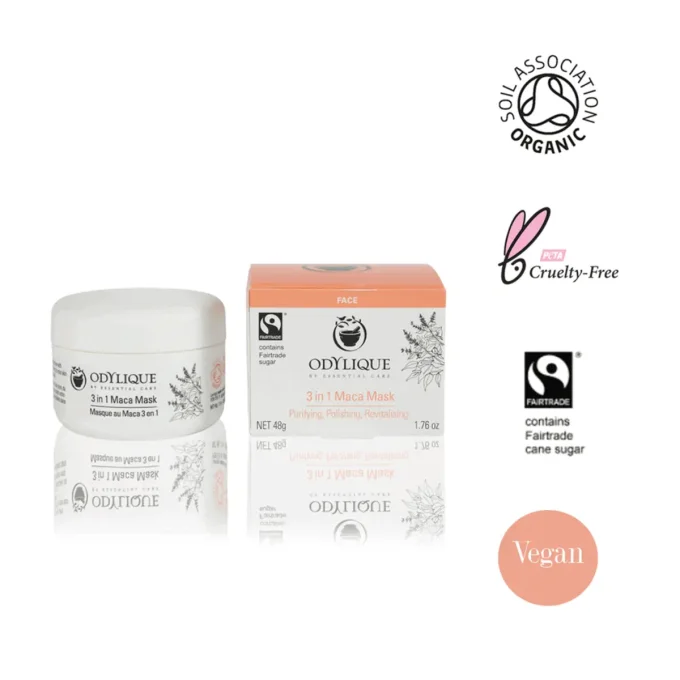 Odylique Masque au Maca 3 en 1 48g – certifié bio, vegan, cruelty-free, sucre Fairtrade