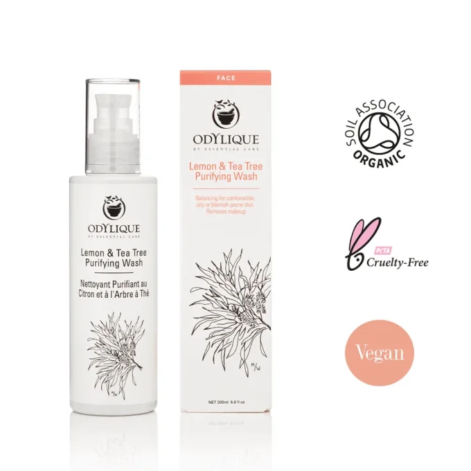 Nettoyant Purifiant au Citron et à l’Arbre à Thé Odylique avec logos bio et vegan