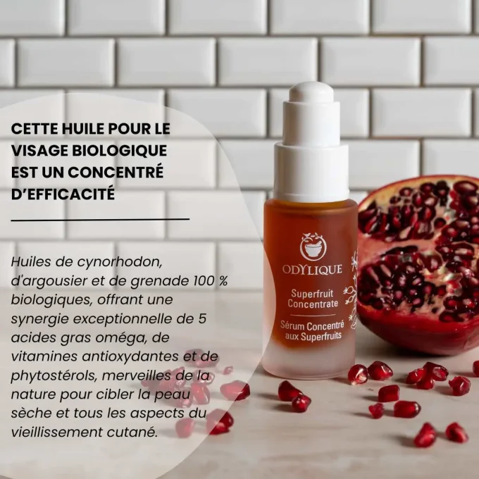 Odylique Sérum Concentré aux Superfruits – huile bio concentrée régénérante pour peaux sèches et mat