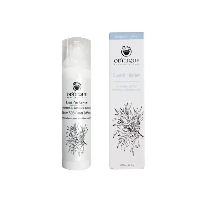 Odylique Sérum SOS Petits Défauts 60ml – flacon pompe et boîte fond blanc