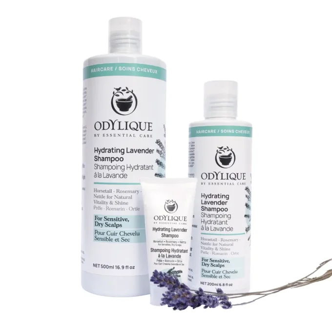 Gamme Shampoing Hydratant Lavande Odylique 500ml 200ml et échantillon 20ml