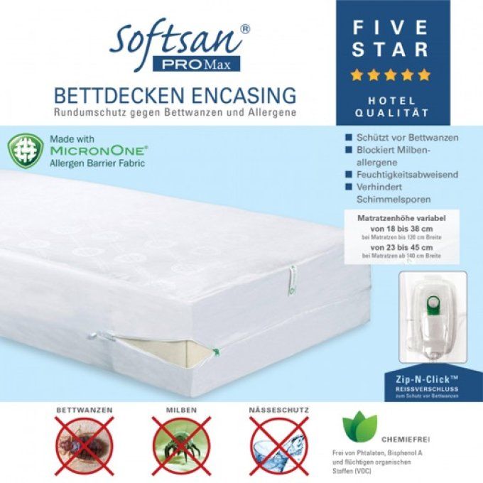 Housse de matelas Softsan ProMAX qualité hôtelière protégeant contre punaises de lit, acariens et al