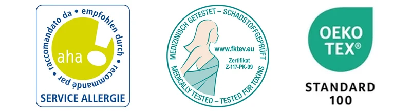 Labels Softsan® : aha! Service Allergie Suisse, FKT, OEKO-TEX® Standard 100
