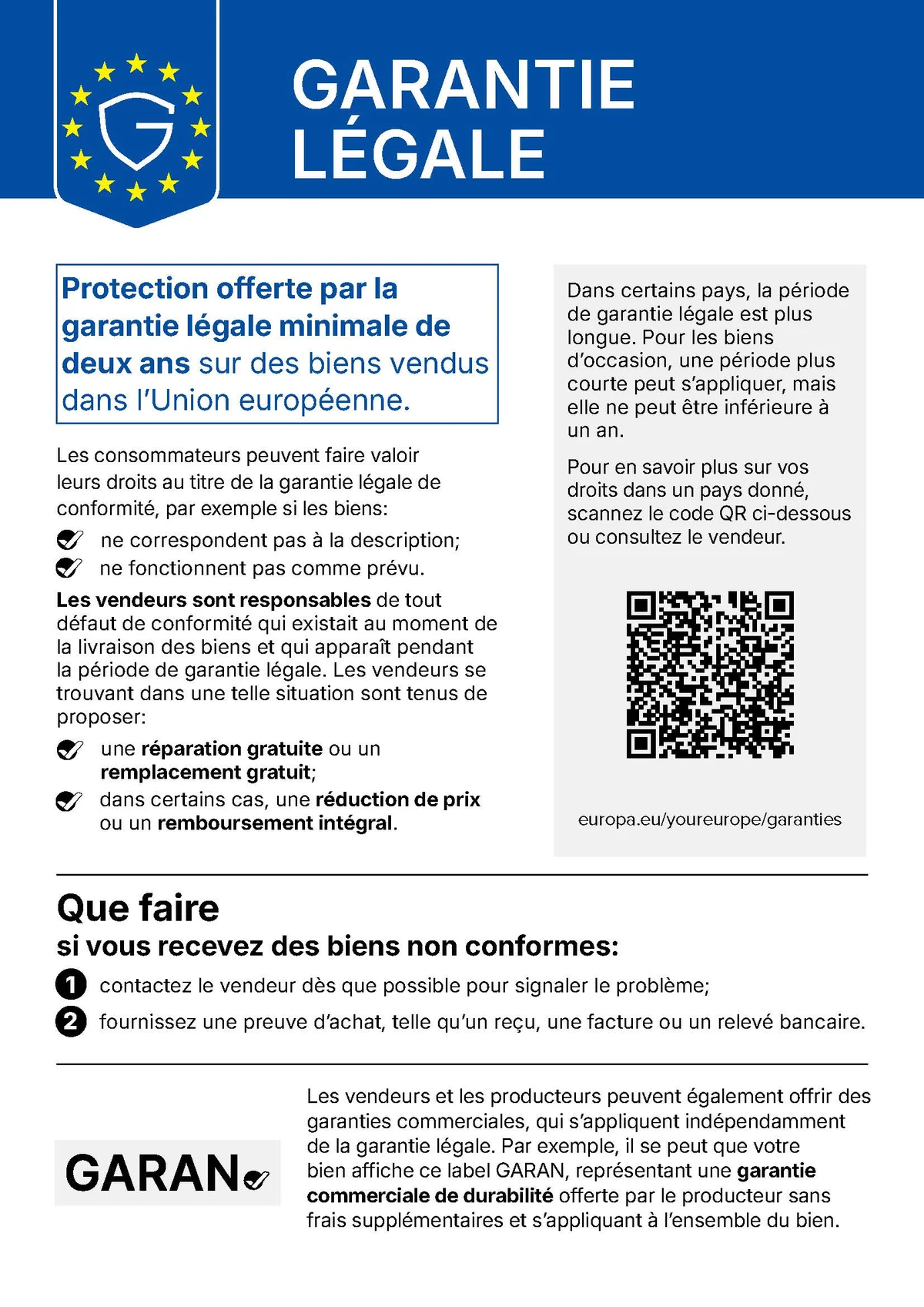 Notice harmonisée de l'UE sur la garantie légale de conformité