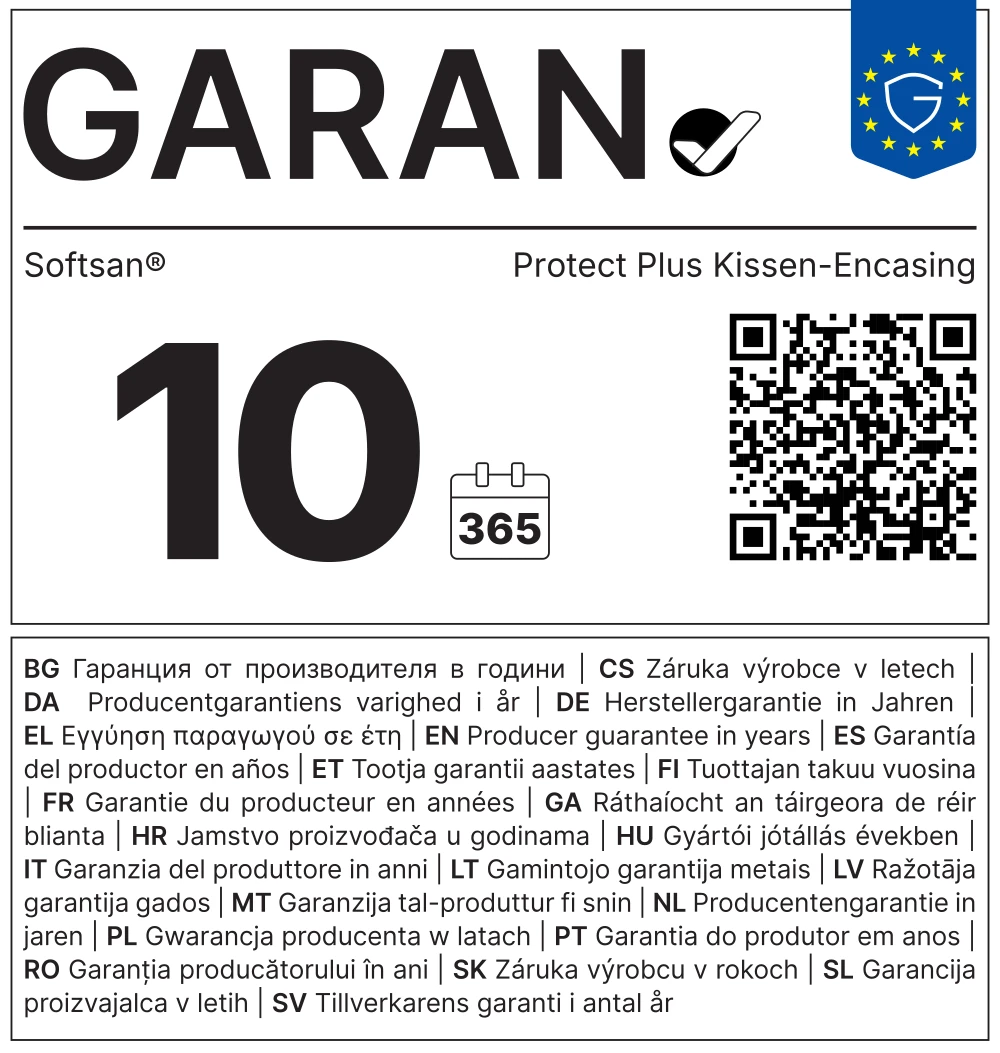 Label GARAN de l'UE – Softsan® Protect Plus, garantie du producteur de 10 ans