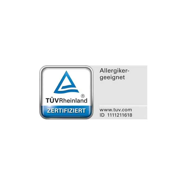 Logo TÜV Rheinland certifié, textile adapté aux personnes allergiques